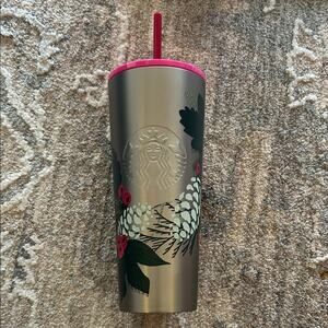 Starbucks Stainless Steel Christmas Tumbler with Pink Lid